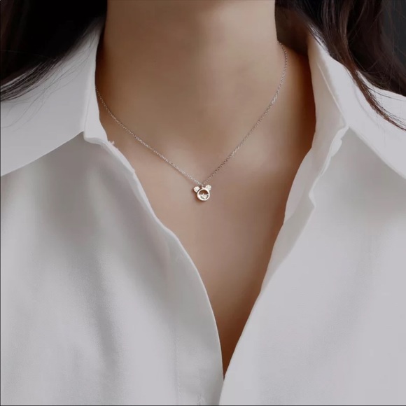 CRYSTAL MICKEY Necklace 925 Silver with GIFT Box - Picture 1 of 7